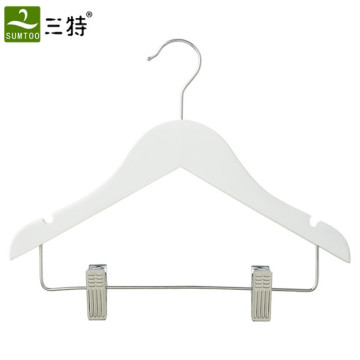 white color kids clothes wood hanger with clips